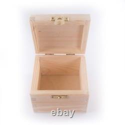 Small Square Pine Hinged Wooden Box With Lid & Clasp / Trinket Keepsake Memory