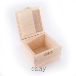 Small Square Pine Hinged Wooden Box With Lid & Clasp / Trinket Keepsake Memory