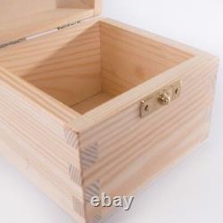 Small Square Pine Hinged Wooden Box With Lid & Clasp / Trinket Keepsake Memory