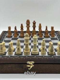 Solid Wooden Chess Set With Artificial Leather Wooden Stone Box, Boxed Chess Set