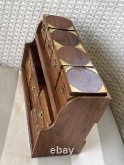 Spice Storage Box Set Tea Coffee Sugar Brass Inlay Hinges Brown Wooden Retro