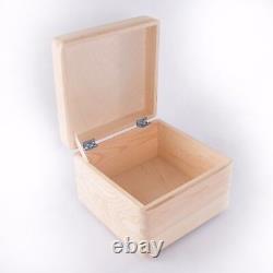 Square Wooden Storage Box With Lid / Pinewood Memory Keepsake / Decoupage Craft