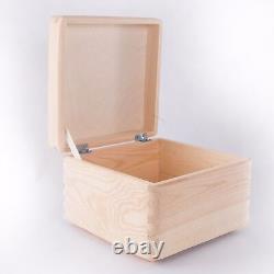 Square Wooden Storage Box With Lid / Pinewood Memory Keepsake / Decoupage Craft