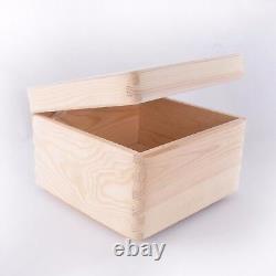 Square Wooden Storage Box With Lid / Pinewood Memory Keepsake / Decoupage Craft