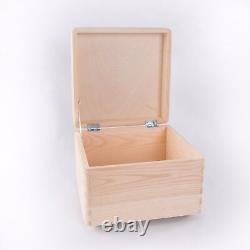 Square Wooden Storage Box With Lid / Pinewood Memory Keepsake / Decoupage Craft