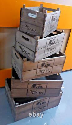 Storage Crate Quirky Barn Apple Box Logo Stack Vintage Large Wood Handle Set 5