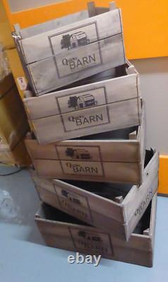 Storage Crate Quirky Barn Apple Box Logo Stack Vintage Large Wood Handle Set 5
