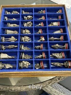The Armada Chess Set By The Danbury Mint Pewter With Board/storage Box