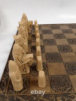 The Lewis Chess Set With Carved Wooden Board With Separate Box For Figures