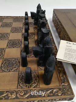 The Lewis Chess Set With Carved Wooden Board With Separate Box For Figures