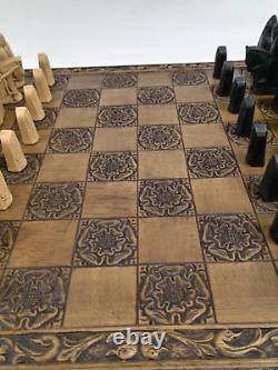 The Lewis Chess Set With Carved Wooden Board With Separate Box For Figures