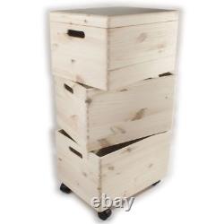 Three Stackable Wooden Storage Boxes /Set 39x30x74cm/ Trunk Chest For Craft DIY