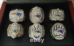 Tom Brady New England Patriots 6 Super Bowl Ring Set With Wooden Display Box