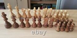 Unique Wooden Chess Set Large Carved Pieces 32pcs Boxed No Board