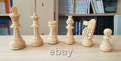 Unique Wooden Chess Set Large Carved Pieces 32pcs Boxed No Board