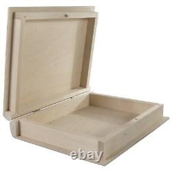 Unpainted Wooden Book Shaped Box Case / Wood Trinket Storage Decoupage Craft