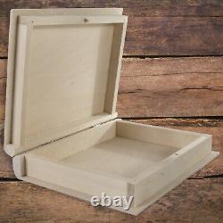 Unpainted Wooden Book Shaped Box Case / Wood Trinket Storage Decoupage Craft