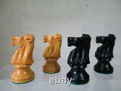 VINTAGE CHESS SET BY JAQUES STAUNTON PATTERN K 75 mm + ORIG BOX AND BOARD