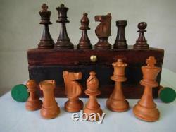 VINTAGE CHESS SET HUGE FRENCH LARDY INT STAUNTON PATTERN K 120 mm + OLD BOX