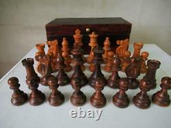 VINTAGE CHESS SET HUGE FRENCH LARDY INT STAUNTON PATTERN K 120 mm + OLD BOX