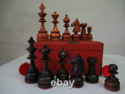 VINTAGE CHESS SET LARGE CLUB PHILIPPINES STAUNTON K 116 mm + OLD CHINESE BOX