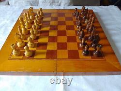 VINTAGE GAME-WOODEN BOX Large Masive CHESS With a FULL SET 32 Wooden PIECES