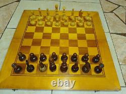 VINTAGE GAME-WOODEN BOX Large Masive CHESS With a FULL SET 32 Wooden PIECES