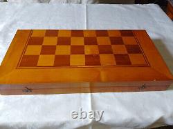 VINTAGE GAME-WOODEN BOX Large Masive CHESS With a FULL SET 32 Wooden PIECES