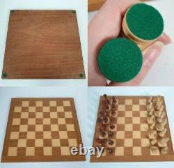 VINTAGE LARGE 14 x 14 WOODEN CHESSBOARD CHESS PIECE SET WITH BOX COMPLETE