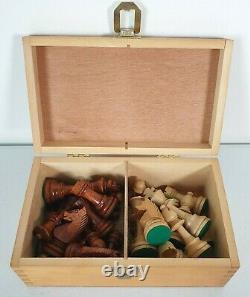 VINTAGE LARGE 14 x 14 WOODEN CHESSBOARD CHESS PIECE SET WITH BOX COMPLETE