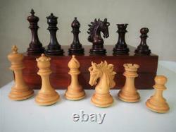 VINTAGE OR MODERN CHESS SET ROSE WOOD STAUNTON PATTERN K 108 mm + BOX NO BOARD