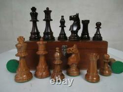 VINTAGE WEIGHTED CHESS SET TOURNAMENT FRENCH LARDY STAUNTON K 95 mm + BOX