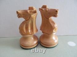 VINTAGE WEIGHTED WOODEN CHESS SET COMPLETE IN A WOODEN BOX KING 85mm JAQUES