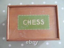 VINTAGE WEIGHTED WOODEN CHESS SET COMPLETE IN A WOODEN BOX KING 85mm JAQUES