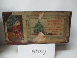 Very Early 1900's Edison Christmas Lamp Set Wooden Box w Slide Lid