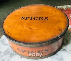 Very Early Original 1838 Round Wooden Shaker Type Spice Box Set 9 Wood Canisters
