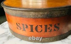 Very Early Original 1838 Round Wooden Shaker Type Spice Box Set 9 Wood Canisters