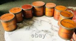 Very Early Original 1838 Round Wooden Shaker Type Spice Box Set 9 Wood Canisters