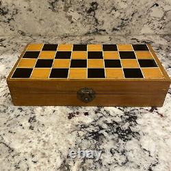 Vintage 13 Chess Set Game Wood Folding Box Board Ivory King 2.5