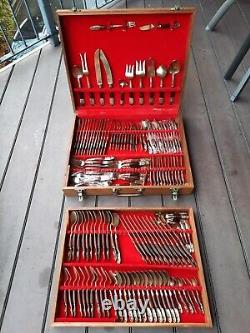 Vintage 144 PC Copper and Rosewood complete Cutlery set in Wooden Box