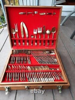 Vintage 144 PC Copper and Rosewood complete Cutlery set in Wooden Box