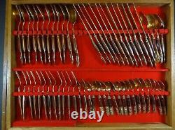 Vintage 144 PC Copper and Rosewood complete Cutlery set in Wooden Box