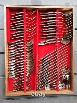 Vintage 144 PC Copper and Rosewood complete Cutlery set in Wooden Box