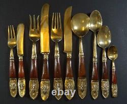 Vintage 144 PC Copper and Rosewood complete Cutlery set in Wooden Box