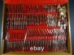 Vintage 144 PC Copper and Rosewood complete Cutlery set in Wooden Box
