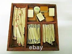 Vintage 1920's Bone & Bamboo Mah Jong Tile Set in Wooden Box