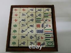 Vintage 1920's Bone & Bamboo Mah Jong Tile Set in Wooden Box