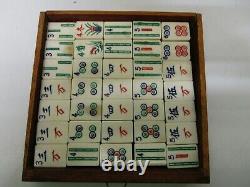 Vintage 1920's Bone & Bamboo Mah Jong Tile Set in Wooden Box