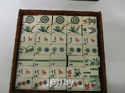 Vintage 1920's Bone & Bamboo Mah Jong Tile Set in Wooden Box