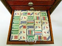 Vintage 1920's Bone & Bamboo Mah Jong Tile Set in Wooden Box